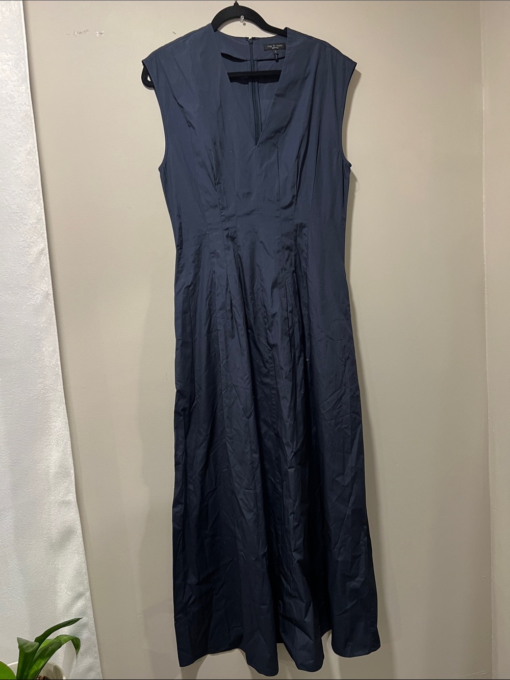 rag & bone Ines Pleated Poplin Maxi Dress Sleeveless Navy Size 8 - Picture 5 of 14